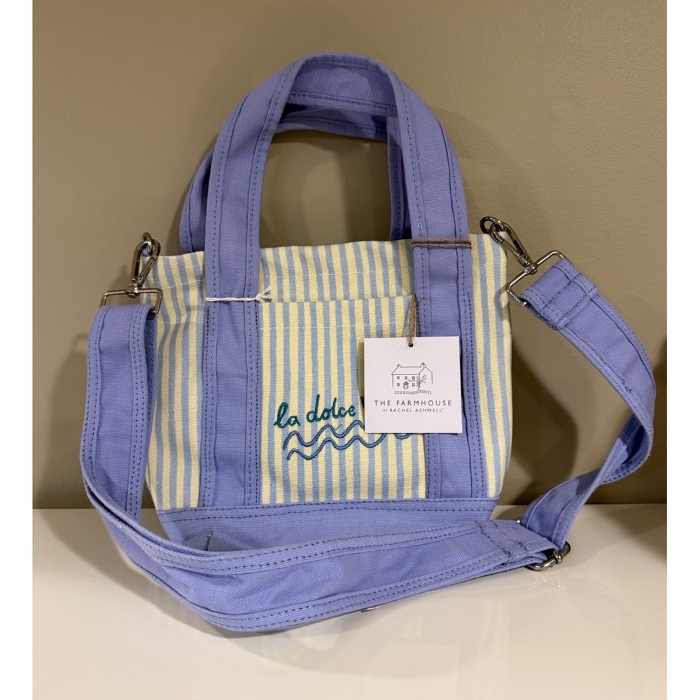 The Farmhouse Rachel Ashwell Mini Tote  Canvas Bag La Dolce Vita Stripes